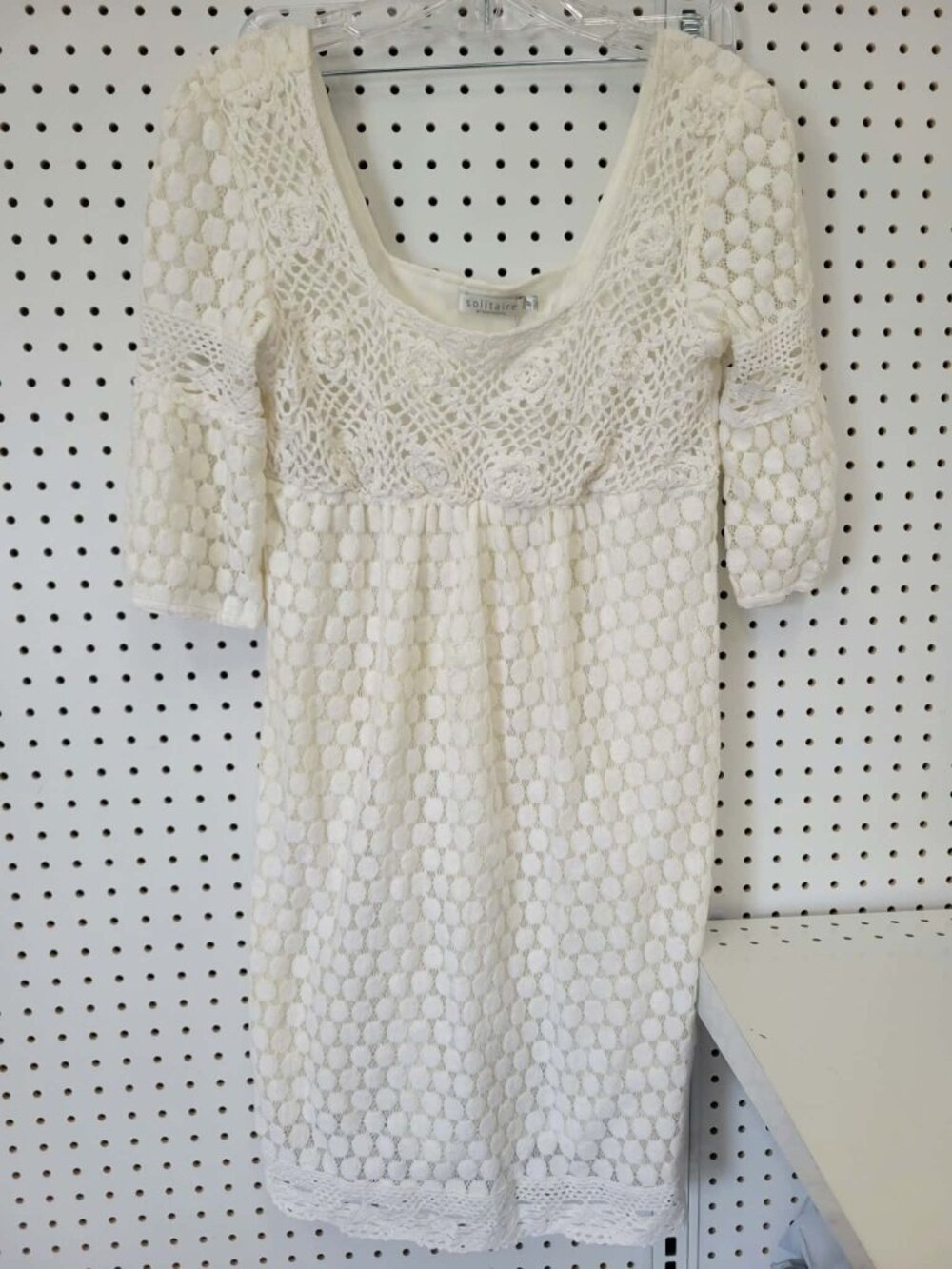 Solitaire Cream Lace Dress With Crochet Details - Womens Medium